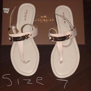 Coach white leather thong sandal gold logo 7 women